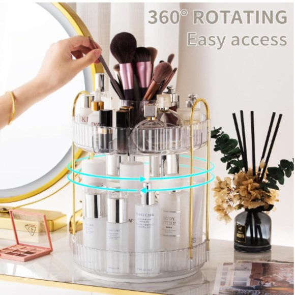 2 Tiers - 360° Turntable Makeup Organizer - Lazy Susan Cosmetics Storage - Picture 5 of 8
